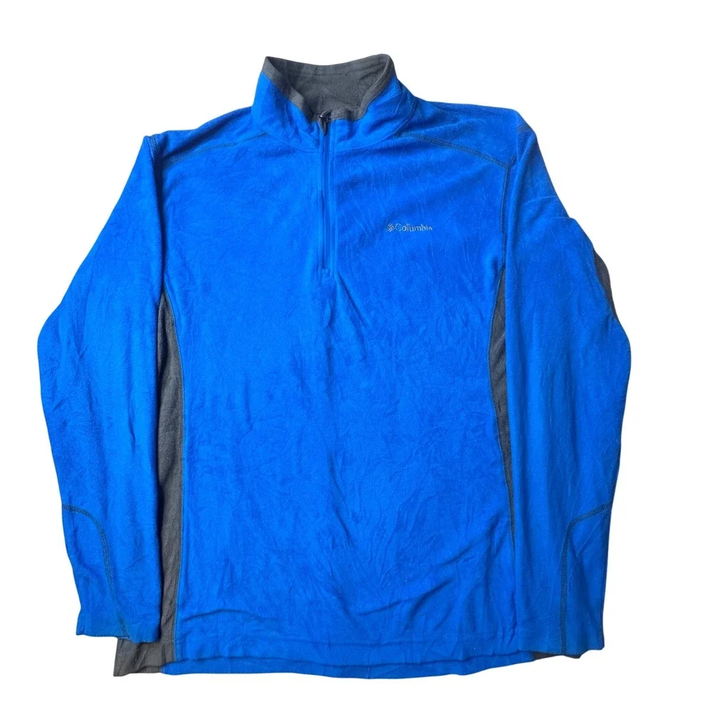 Columbia Fleece Pullover Mens L Blue 1/4 Zip Hiking Sweater Activewear Layer